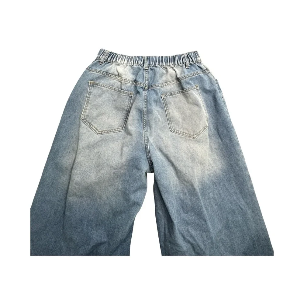 SHEIN Curve Jeans Womens 0XL Light Wash Star Patchwork Wide Leg Distressed Denim - Picture 10 of 11